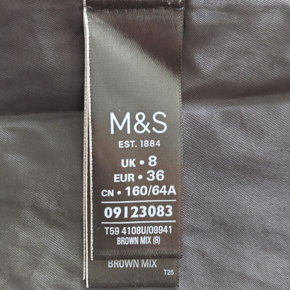 Per Una M&S Midi Brown Mix Print Skirt Women's Size UK  8 US 4 - Picture 5 of 7